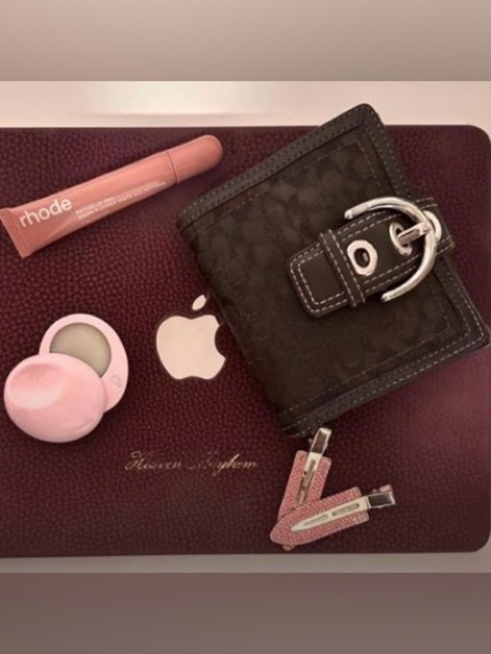Coach Black Leather Patterned Key & Card Holder with Silver Buckle